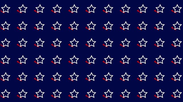 Simple animated dynamic shape pattern featuring white outlined stars with rotating red accents on a dark blue background perfect for patriotic American holiday themes and events
