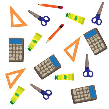 Colorful school supplies illustration featuring educational stationery