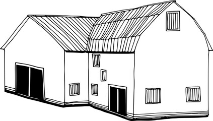 Old rural village farmhouse cottage architecture building linear vector sketch illustration © Anada77