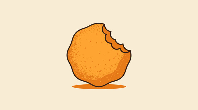 Golden crispy chicken nugget vector graphic illustration featuring a single bite mark rendered in a clean minimalist flat design style with soft orange textures isolated on a light cream background