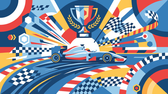 An Illustration Of A Race Car On A Track With A Thropy