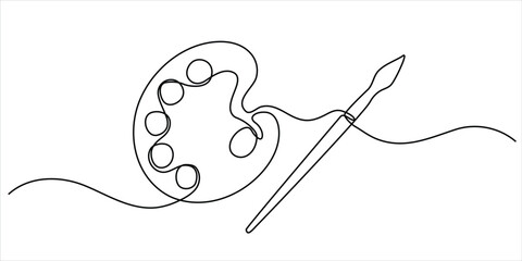 Artist palette and brush line art vector illustration minimalist continuous drawing creativity art and design concept © Dosoroth Chandra