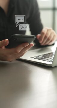 Business woman networking on social media