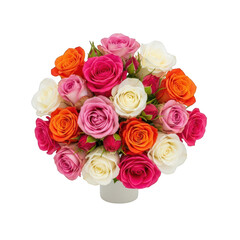 Naklejka premium Colorful bouquet of mixed roses in hands isolated on transparent background
