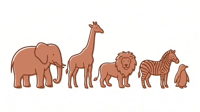 Zoo Animal Parade Illustration with Elephant Giraffe Lion Zebra and Penguin