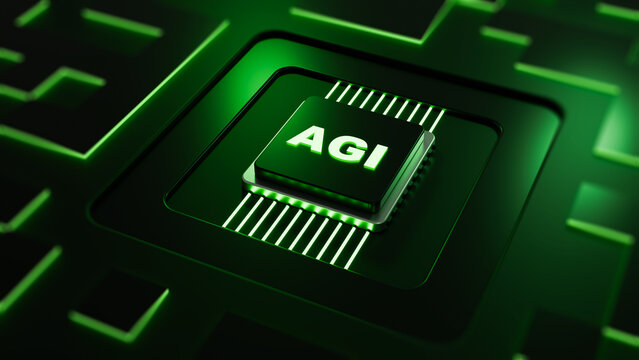 Artificial intelligence, AGI processor chip represents advanced AI computing architecture and futuristic neural network technology 3D image