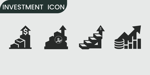 Naklejka premium Vector investment icons set with growth and finance symbols
