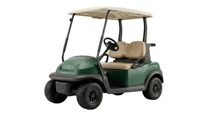 Electric green golf cart with beige roof and seats png isolated on transparent background transportation vehicle. © Png ProTeam