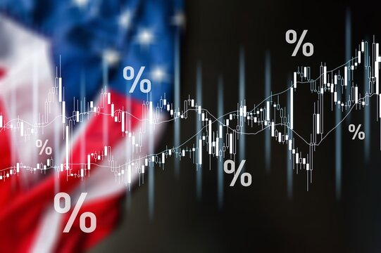United States flag and graph, American economy