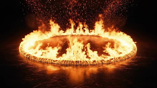 Fiery ring of flames on dark background creating intense visual impact