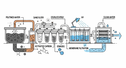 Naklejka premium Water Treatment Process Diagram Illustration.