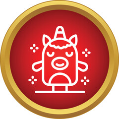 Obraz premium Cute unicorn character icon with sparkling elements on a red circle