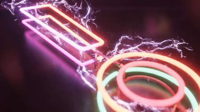 Neon exclamation mark glowing in the dark as a warning symbol for attention and alert concepts.