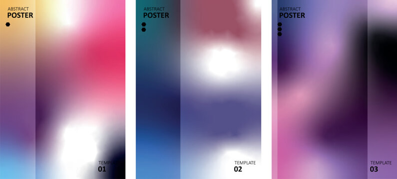 Set of abstract poster templates with ethereal gradients and blurred transitions, ideal for artistic backgrounds and modern visual compositions.