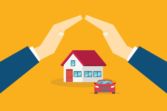 House and car insurance protection concept 