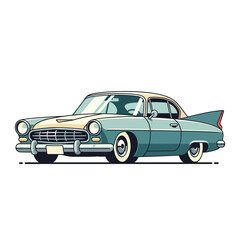 Naklejka premium Retro Teal Car Illustration: Vintage Automobile Icon