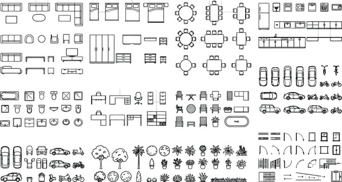 minimalist vector floor plan layouts with furniture and structural elements