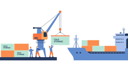 Container ship loading with cold storage containers at a port by crane © Fu