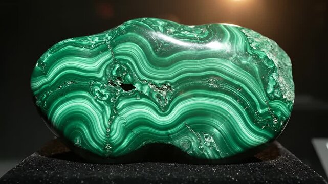Polished Malachite Stone with Striking Green Banded Patterns.