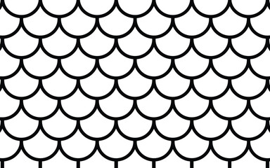 Seamless black and white fish scale pattern repeating in a minimalist geometric wave design with clean lines and bright light. © Vector Expert