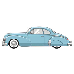 Fototapeta premium Vintage light blue coupe car on white backdrop. Transportation concept.