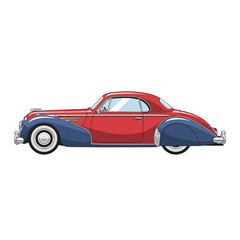 Naklejka premium Vintage red and blue coupe classic car illustration