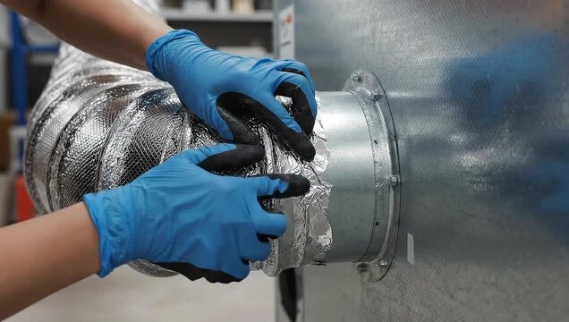 HVAC Ductwork Repair - Sealing Flexible Duct with Mastic.
