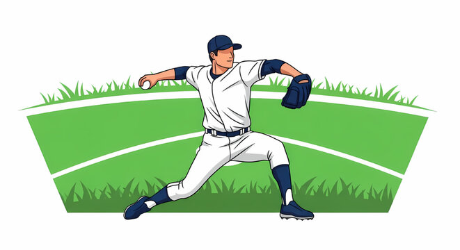 Baseball pitcher illustration on field