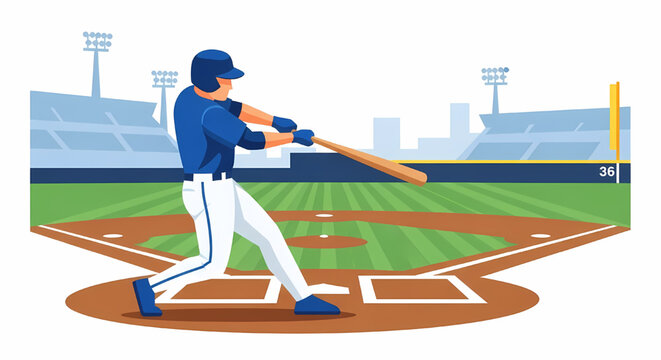 Baseball batter hitting the ball at stadium