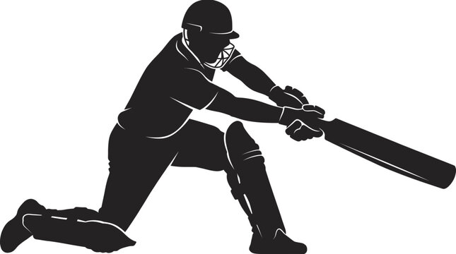 Silhouette of a Cricketer Batting During a Match Dynamic Sports Illustration