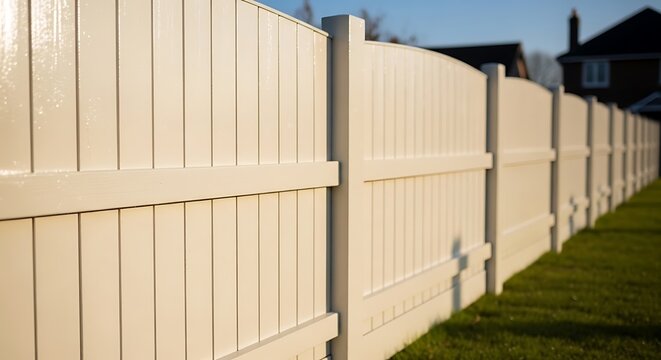 Elegant Beige Vinyl Fence - A Durable and Stylish Boundary for Homes.