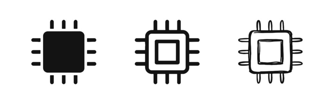 Microchip and Processor CPU Icon Set for Hardware Technology