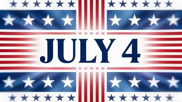 Animation starting, centered JULY 4 text pulsing on patriotic backdrop with stars and stripes