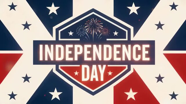 Pulsing shield emblem reacting to light sweep on title card center, accenting Independence Day text