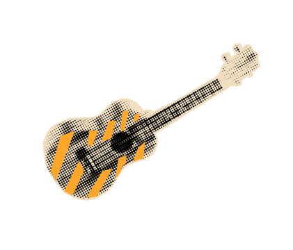 Ukulele halftone cut out. Collage pop art element.