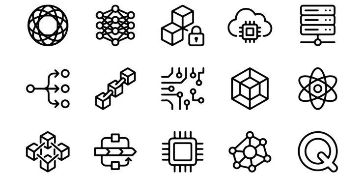 Advanced technology and blockchain vector icon set pack