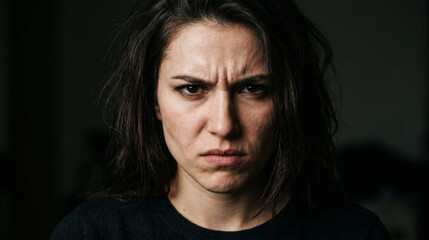 Fototapeta premium Closeup portrait of a frustrated woman with an intense angry expression
