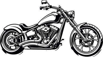 Vintage Chopper Motorcycle Vector Illustration in Black and White Silhouette Style for Biker Club Badges T Shirt Designs and Emblem LogosVintage Chopper Motorcycle Vector Illustration in Black and Whi © BijoyChandra
