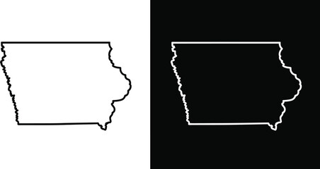 Iowa state map icons, outline and filled state shapes for mapping navigation and regional branding design elements. © Mr. Tasin