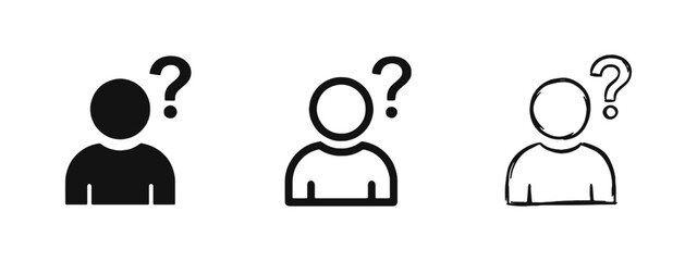 Person with Question Mark Help Support Icon Set © drawing lines