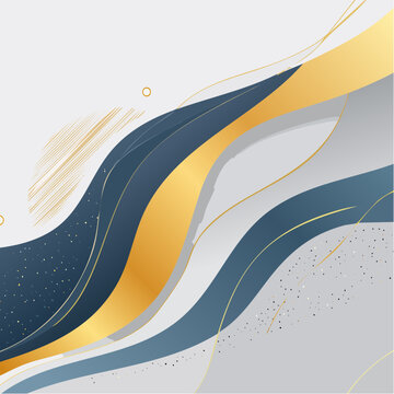 Abstract Wavy Lines with Gold and Navy Blue Accents