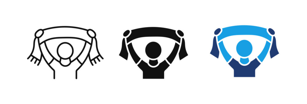 Cheering Fan Icon Set, Supporter Holding Scarf Symbol, Sports Celebration Icon, Football Crowd Fan Logo, Minimal Supporter Icon Collection
