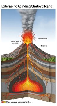 Cross Section Diagram of an Erupting Stratovolcano.
