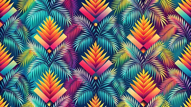 Vibrant colorful geometric palm leaf pattern design with gradient shapes