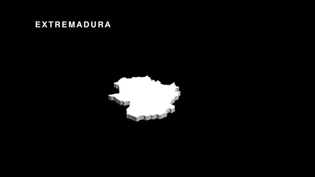 Extremadura spain rotating map animation on black background