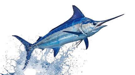 Fototapeta premium Striking blue marlin leaping from ocean waves isolated on transparent background