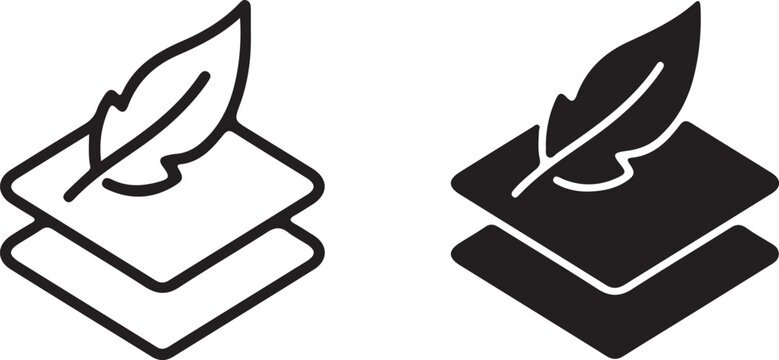 Black and white feather quill pen icons on paper