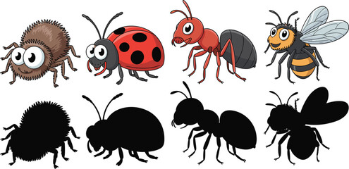 Cute insect collection with ladybug ant bee and spider cartoon vector illustration isolated on white background\ © Kaiyum