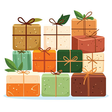 Colorful wrapped gifts in various colors.