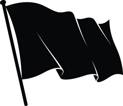 Black silhouette of a waving flag on a flagpole against a white background with no surrender silhouette flagpole